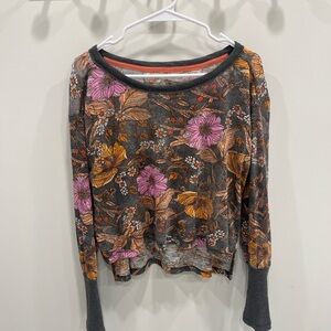 PILCRO Floral Print Women's Top - Gray and Pink